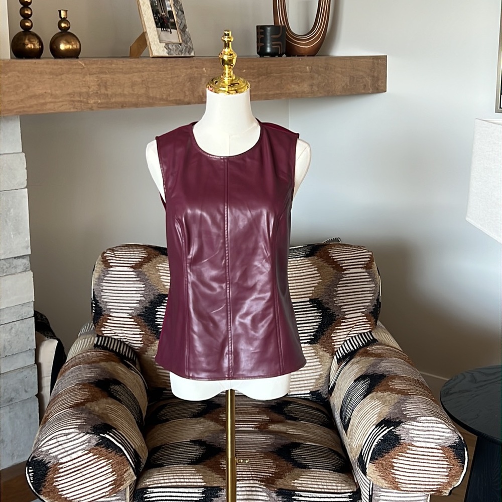Vince Camuto Faux Leather Contrast Top
